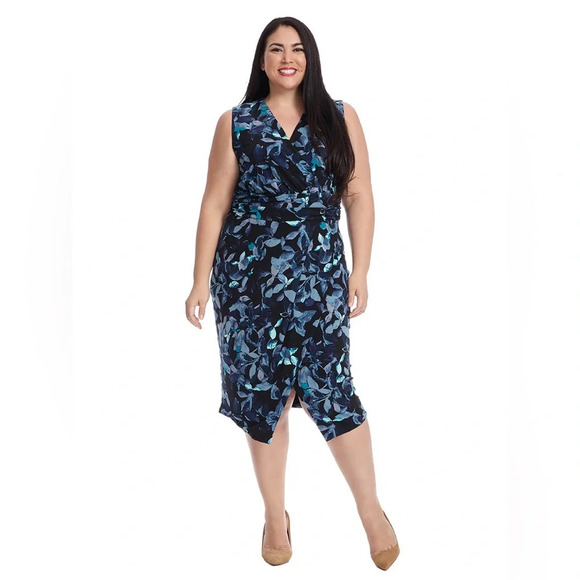 RACHEL Rachel Roy Sleeveless Printed Matte Jersey Dress in Teal Berry Bush NWT - Picture 1 of 7